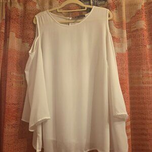ELOQUII White Cold Shoulder Bell Sleeve Blouse Top Plus Size 18 NWOT